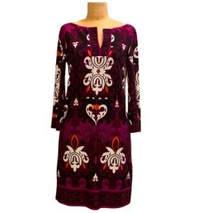 Laundry by Design Notch Bateau Neck Shift Dress Multi-Color Damask Paisley Sz 6